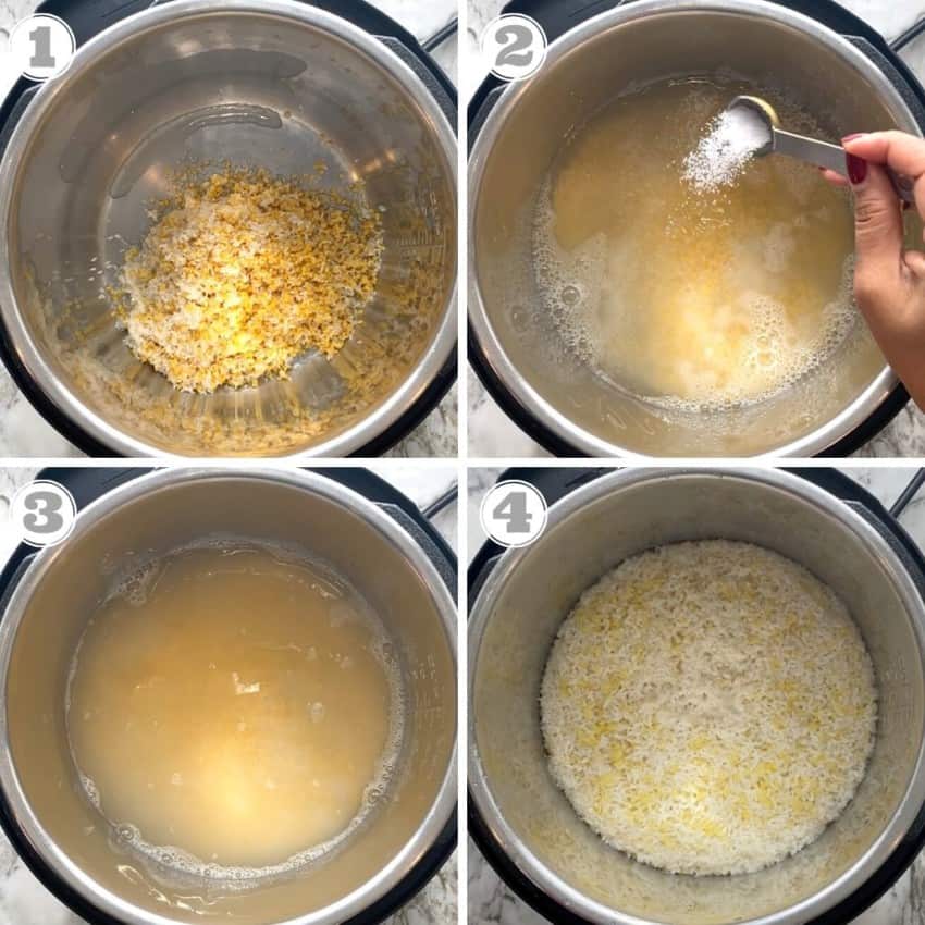steps showing how to make khichdi in the Instant Pot 