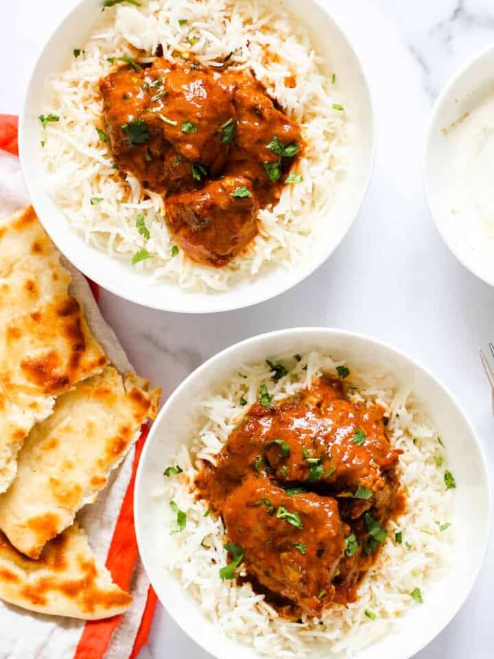 Butter Chicken served with rice and naan