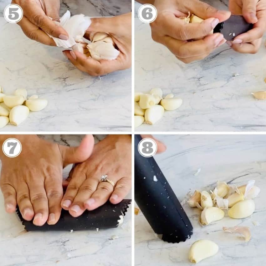 photos showing how to peel garlic using peeler tube 