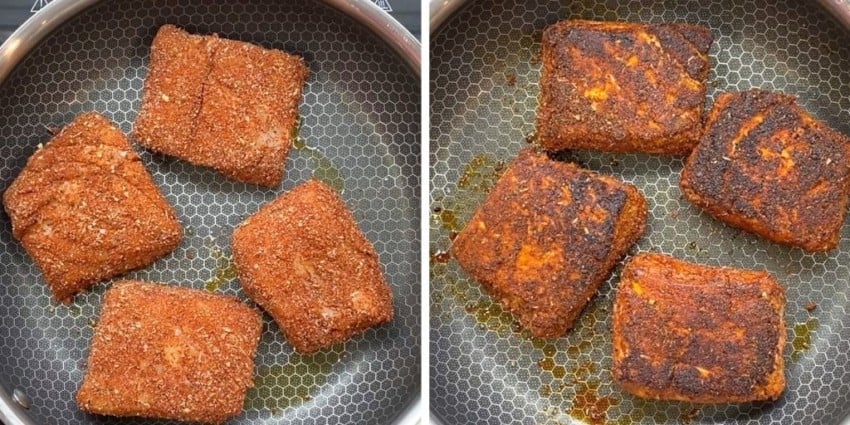 blackened fish in a pan 