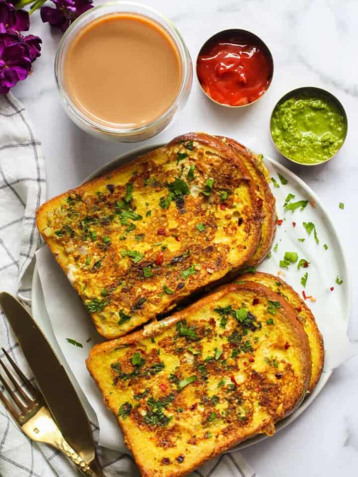 savory french toast served with chai