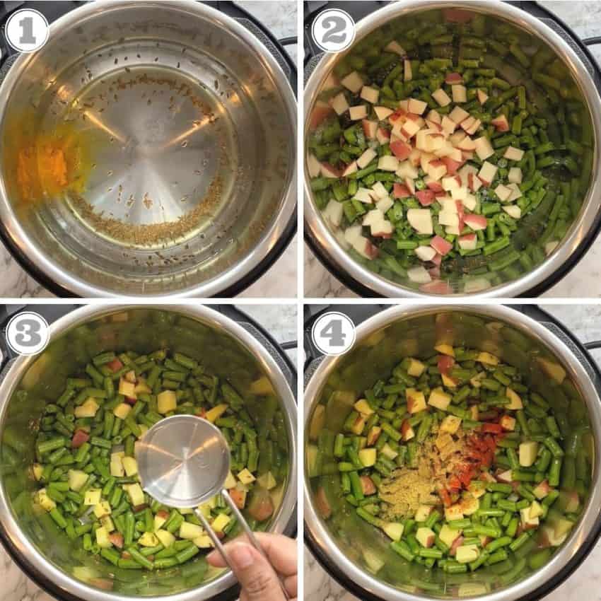 photos showing how to make curried green beans in Instant Pot 