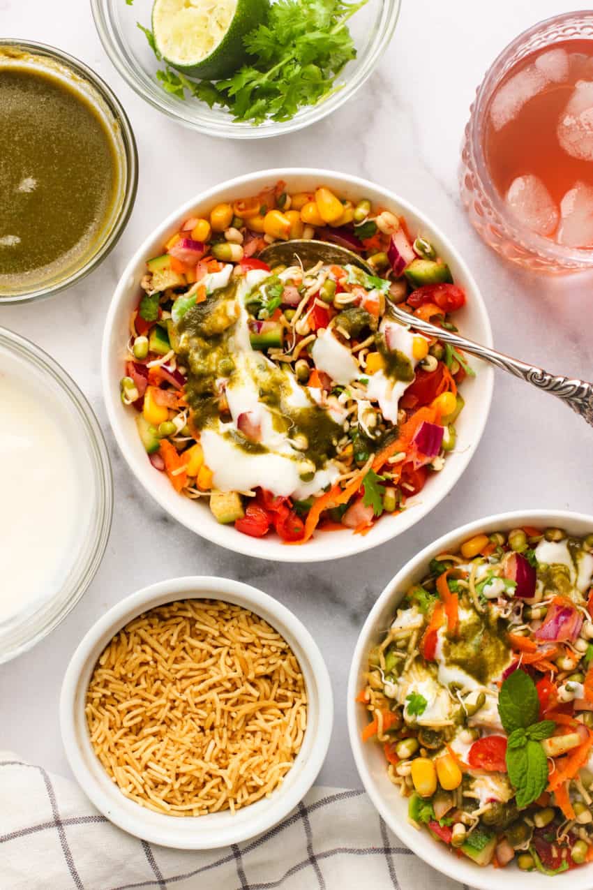 Salad Bowl with Roti and Mung Beans 