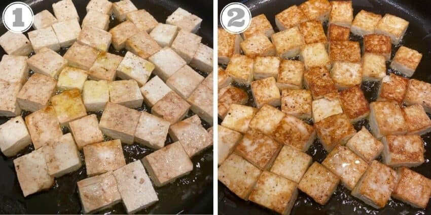 Pan frying tofu 