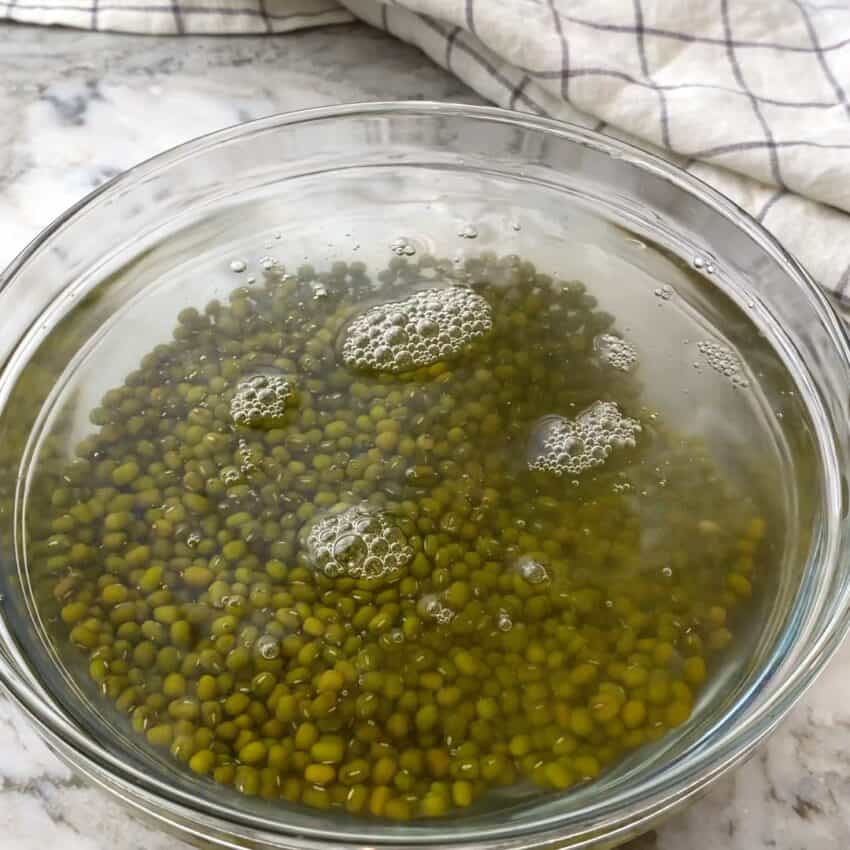 mung beans soaked in water 