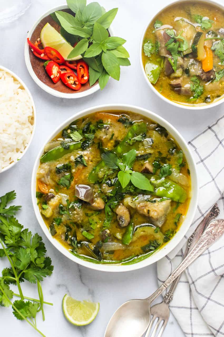 Thai Green curry in white bowl