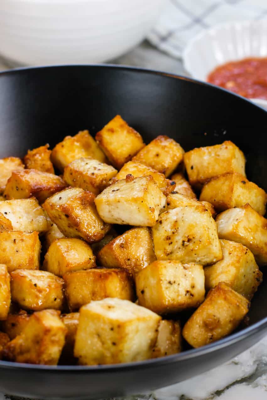 baked tofu in a bowl 