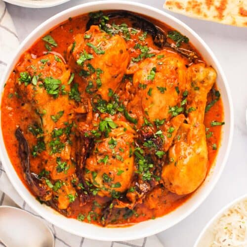 achaari chicken curry with rice & naan