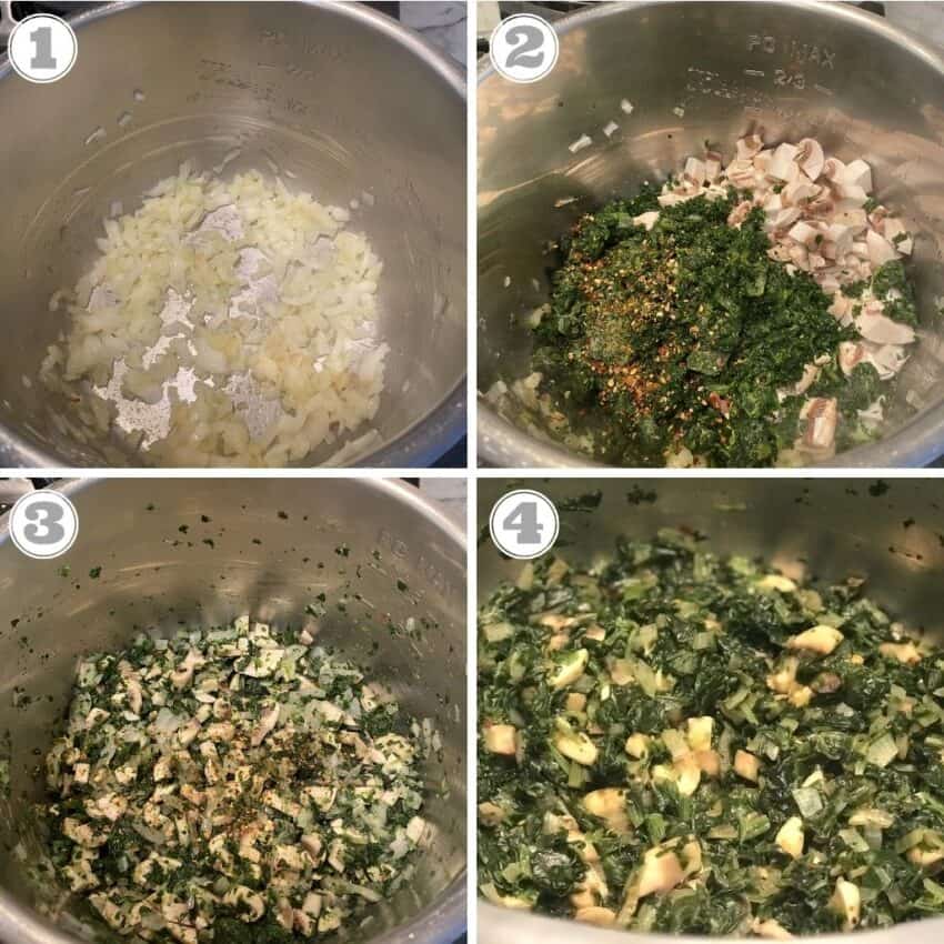 Steps one through four of lasagna filling 