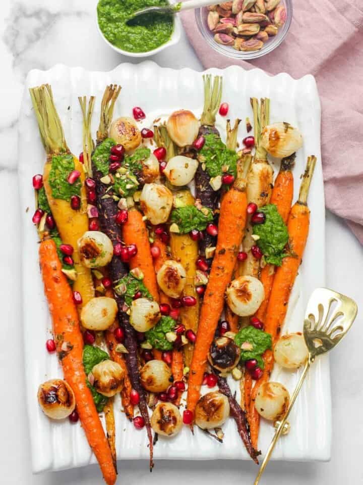 roasted carrots and pearl onions