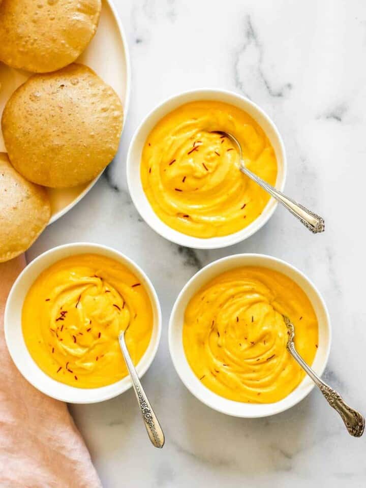 Mango Shrikhand served with Puri