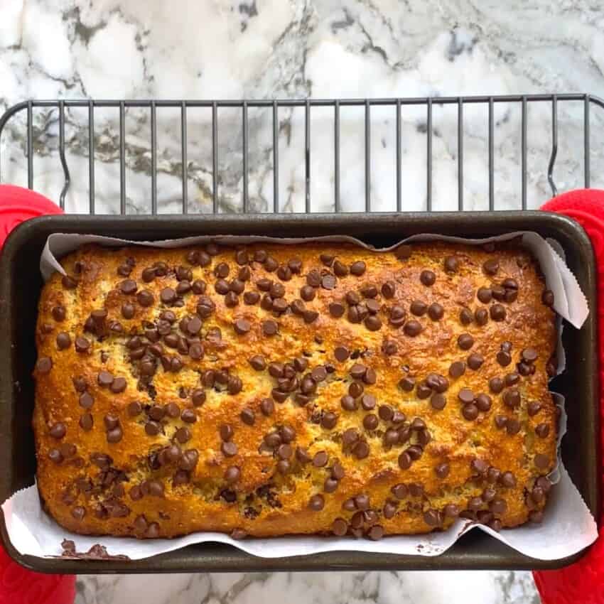 banana bread in a loaf pan 
