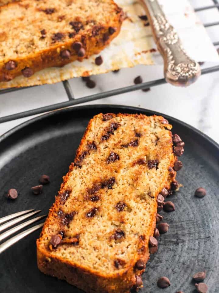 almond banana bread slice