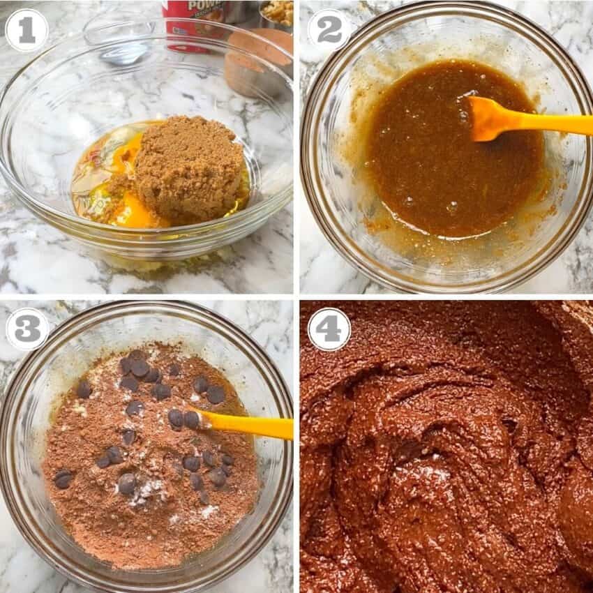 Step by step pictures showing how to make almond flour brownies 