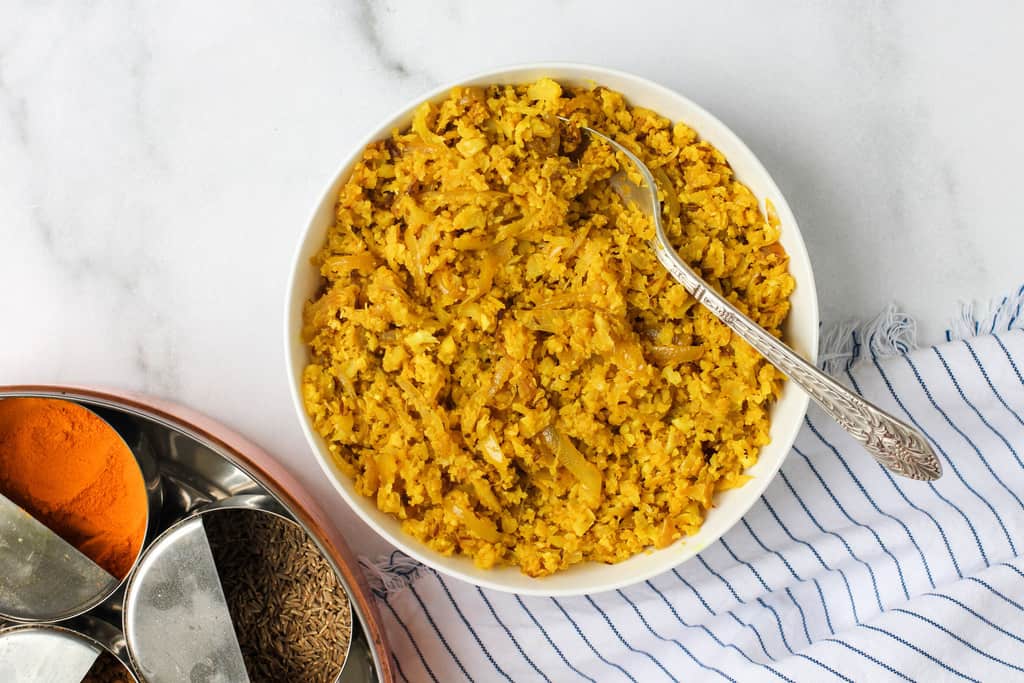 Turmeric Cumin Cauliflower Rice Cauliflower Jeera Rice Recipe