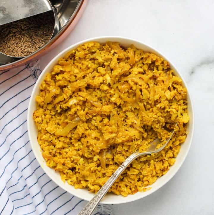 Turmeric Cumin Cauliflower Rice Cauliflower Jeera Rice Recipe