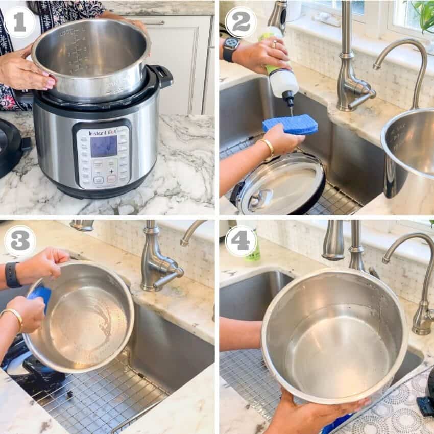 photos one through four showing how  to clean Instant Pot 