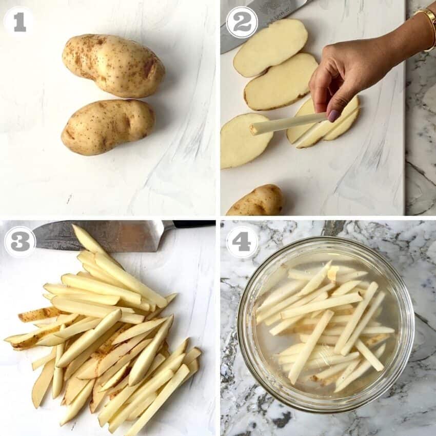 Steps for cutting potatoes for french fries 