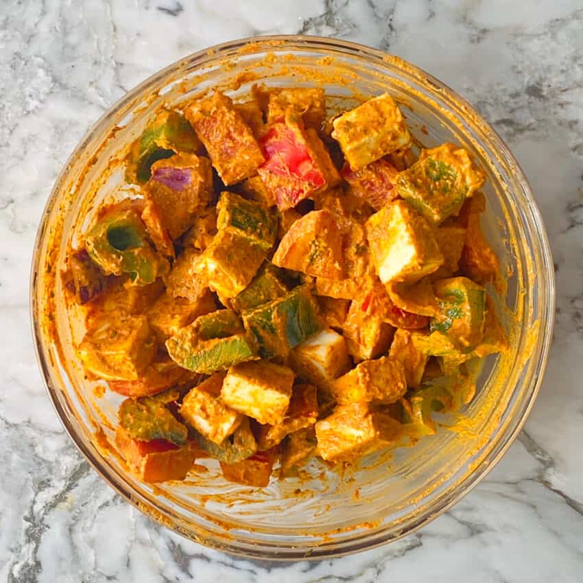 marinated paneer and veggies 