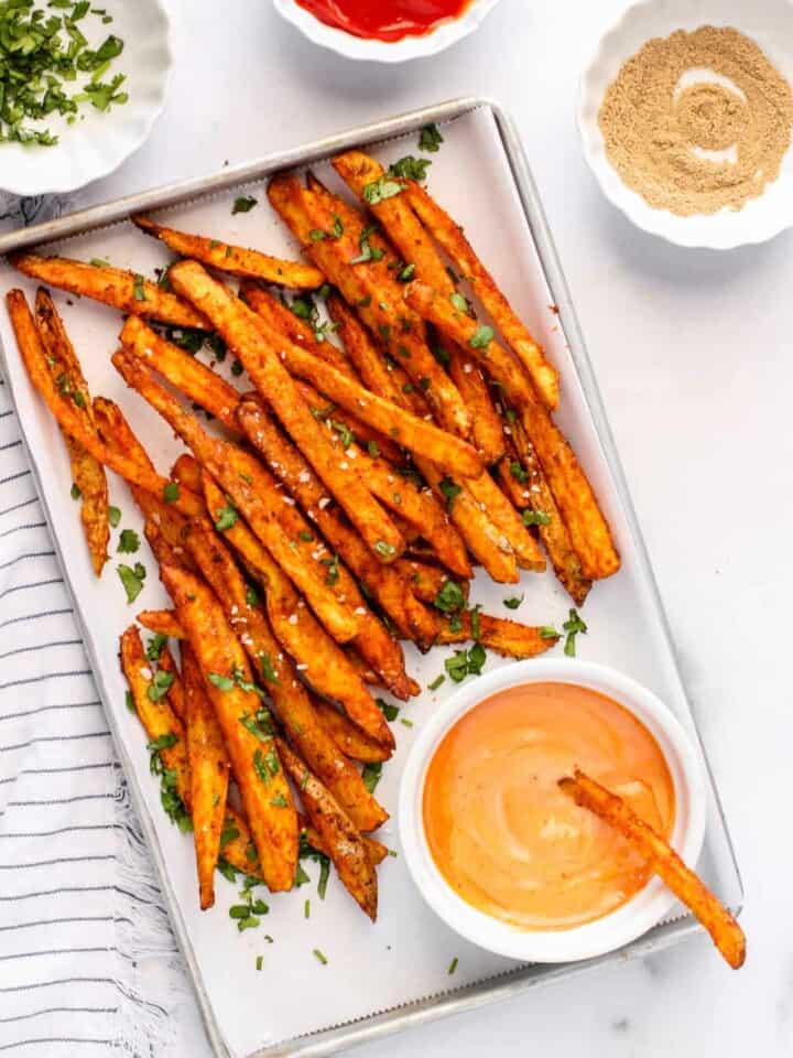 air fried masala fries with sriracha mayo