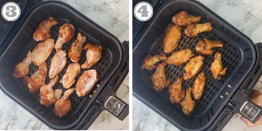 Chicken wings cooking in an air fryer 