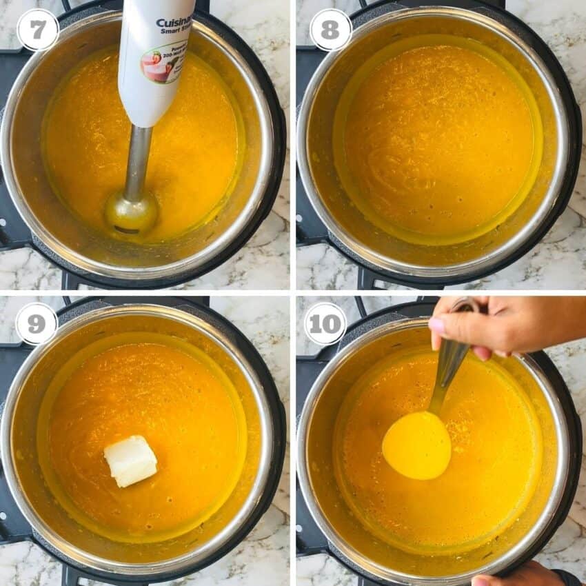 Steps seven through eight of butternut squash soup 