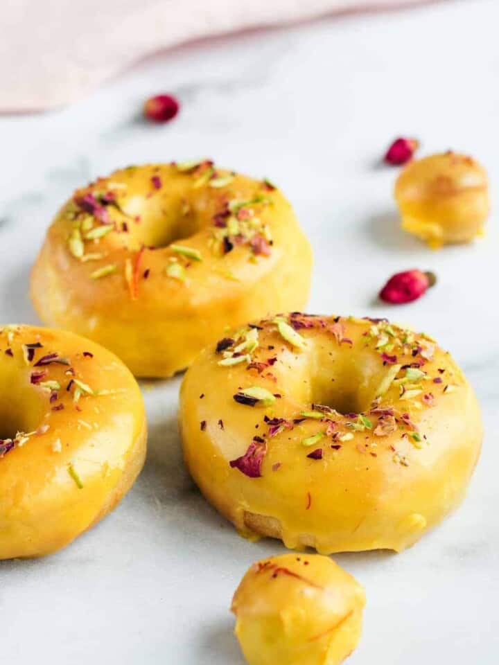 air fried donuts with saffron glaze