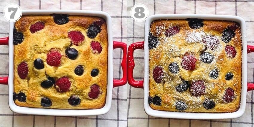 baked oats with berries and powdered sugar 