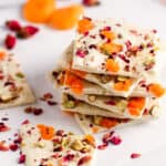 white chocolate bark with cardamom, pistachios, apricots and rose petals