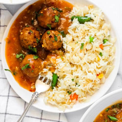veg manchurian served with fried rice