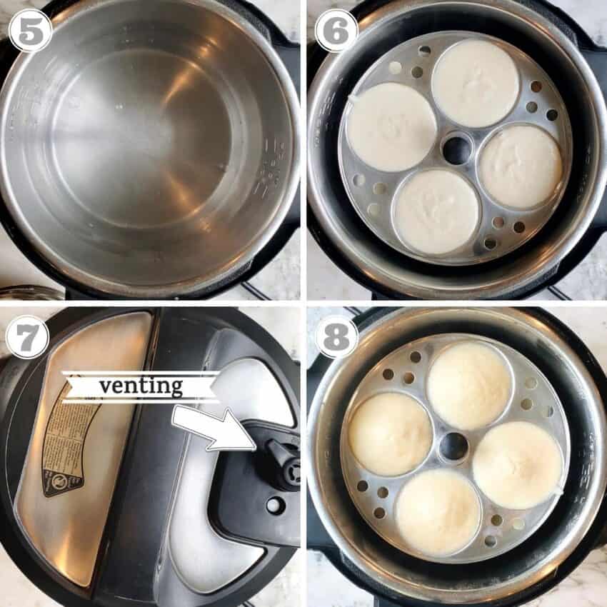 photos five through eight of steaming idli in the Instant Pot 