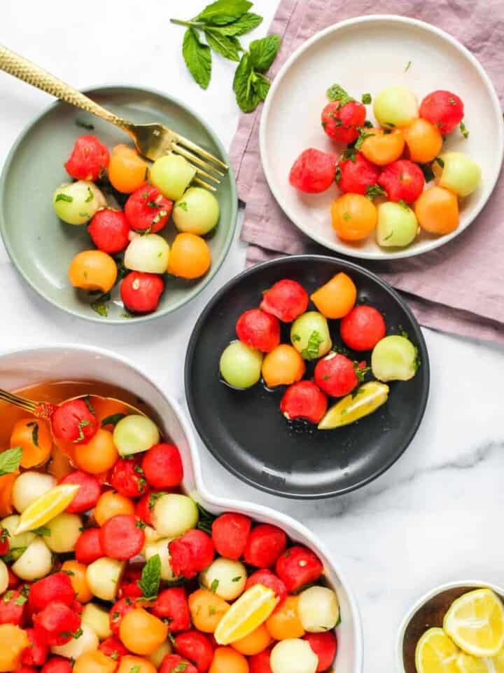 melon balls in three small plates