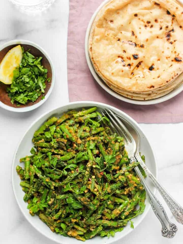 asparagus stir fry with roti