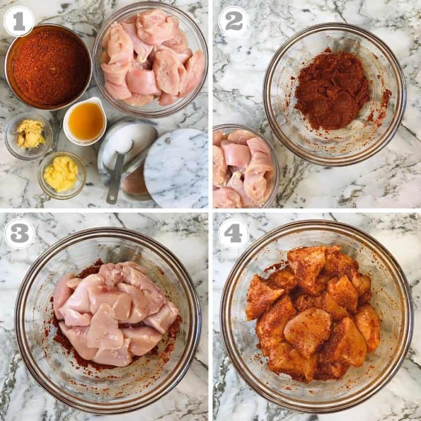 photos one through four showing how to marinate chicken 
