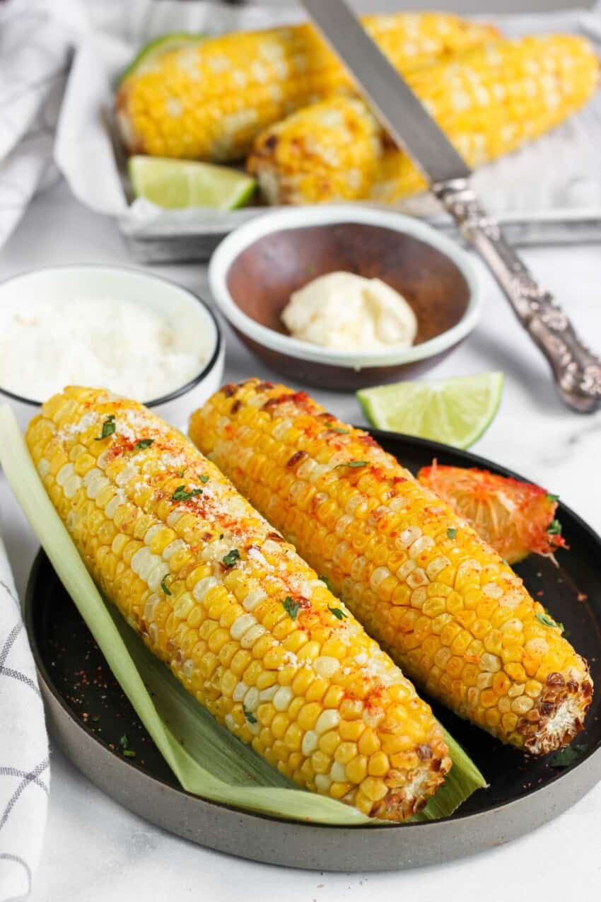 Air fried corn with spices and butter