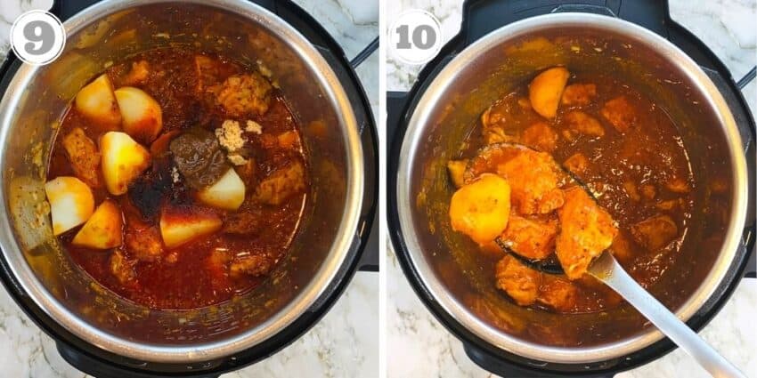 photos nine through ten showing chicken vindaloo in the Instant Pot