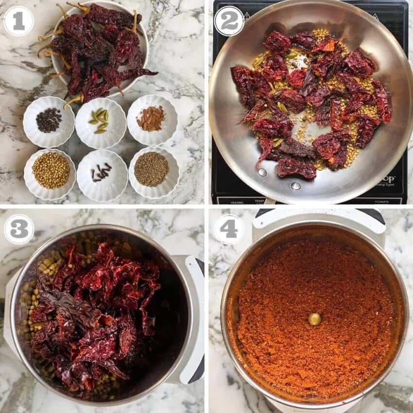 photos one through four showing hot to roast and grind spices 