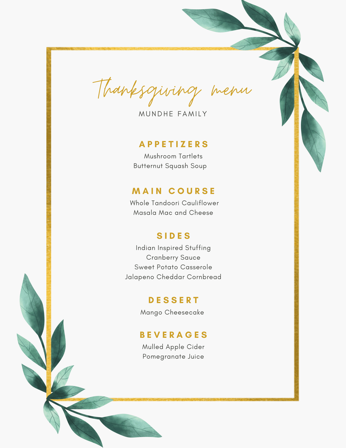 Vegetarian Thanksgiving Menu