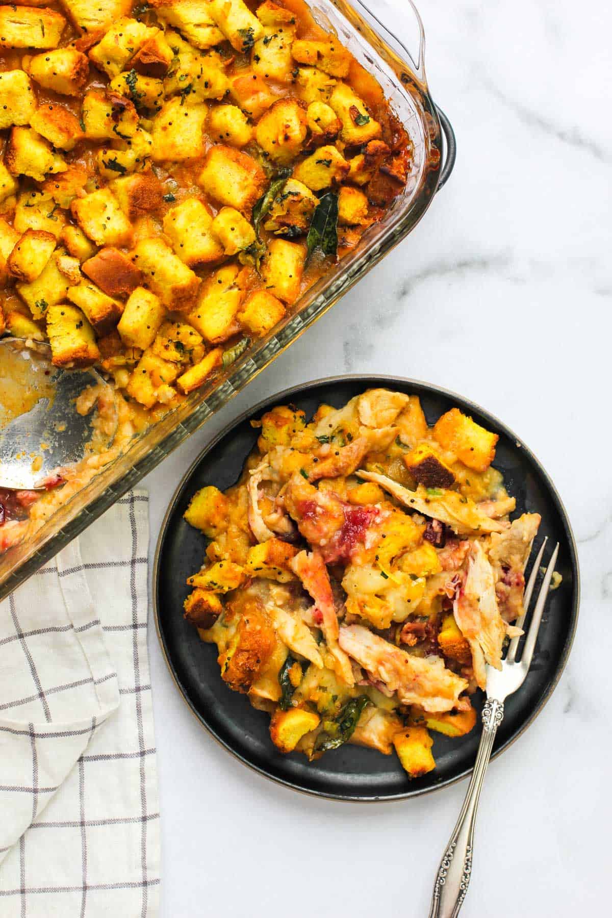 Leftover Casserole and a plate with the it served 