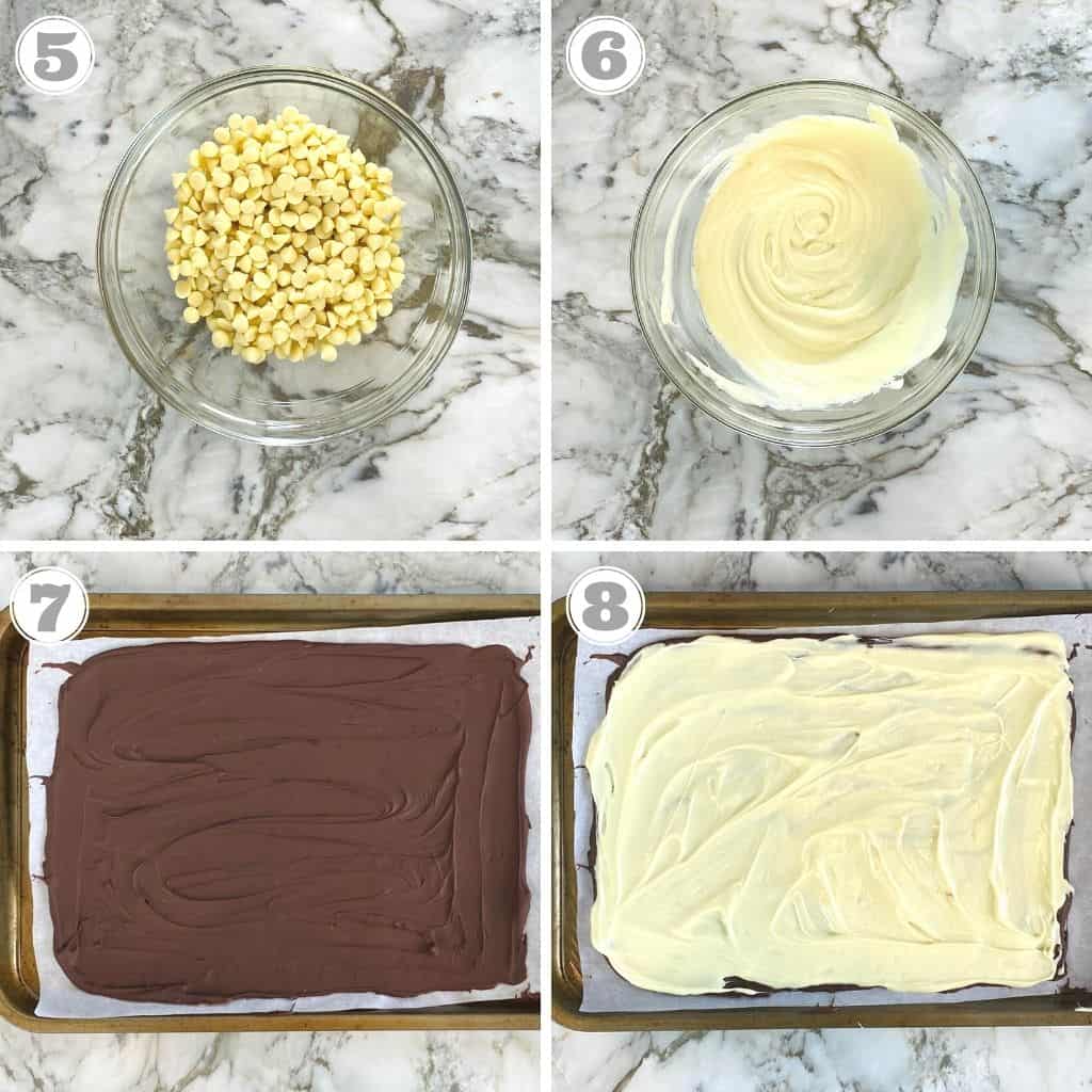 photos five through eight showing layering of white chocolate