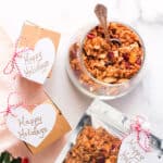 almond granola in holiday gift packages