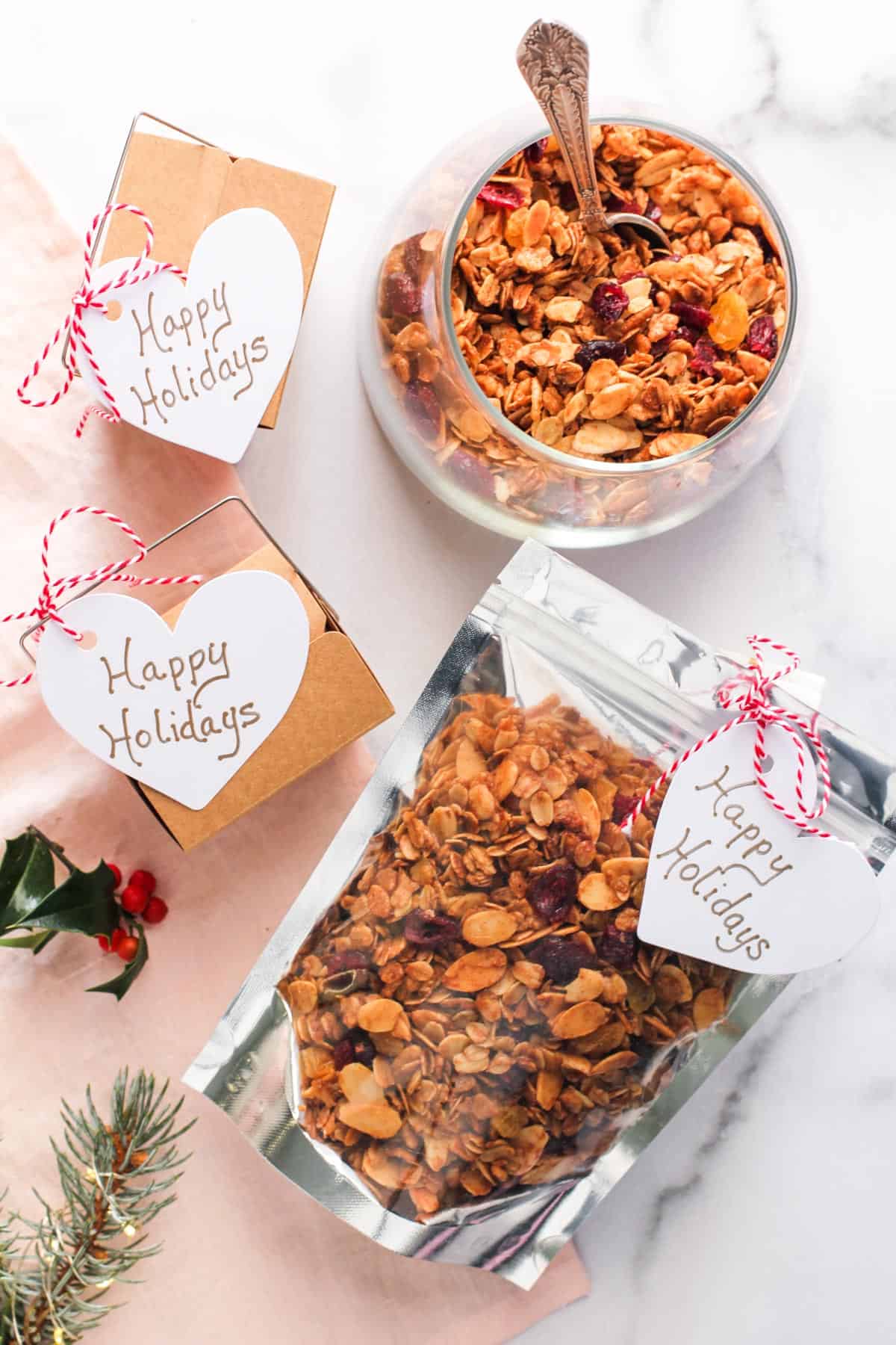 almond granola in holiday gift packages 