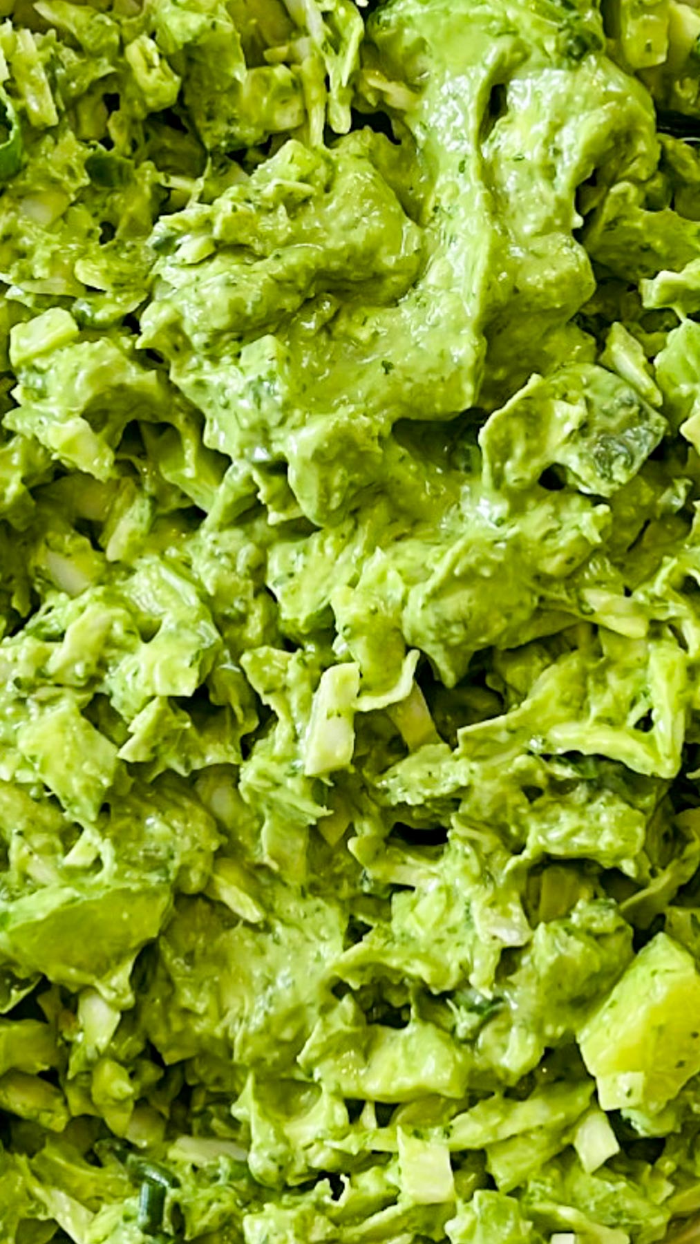 close up photo of the green goddess salad with avocado dressing 