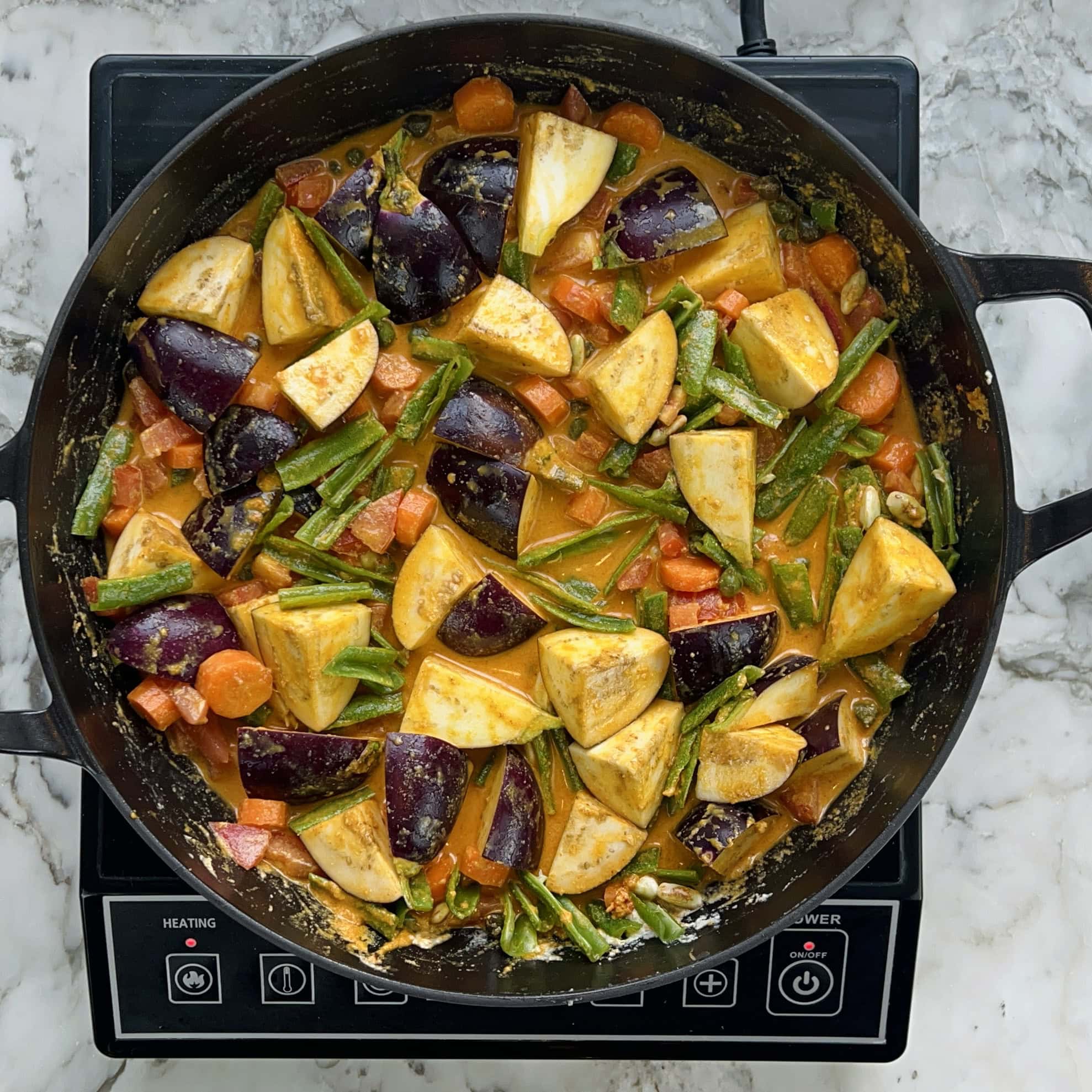 water added to the pan with veggies.