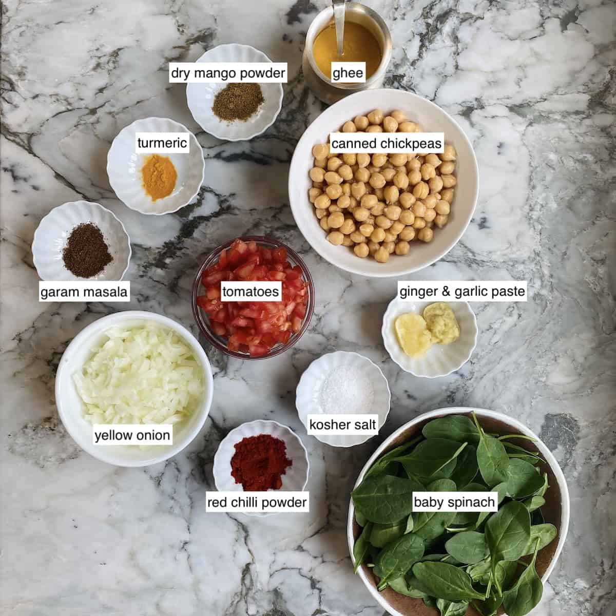 Chana Saag ingredients 