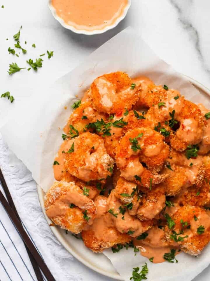 air fried shrimp served with spicy sauce