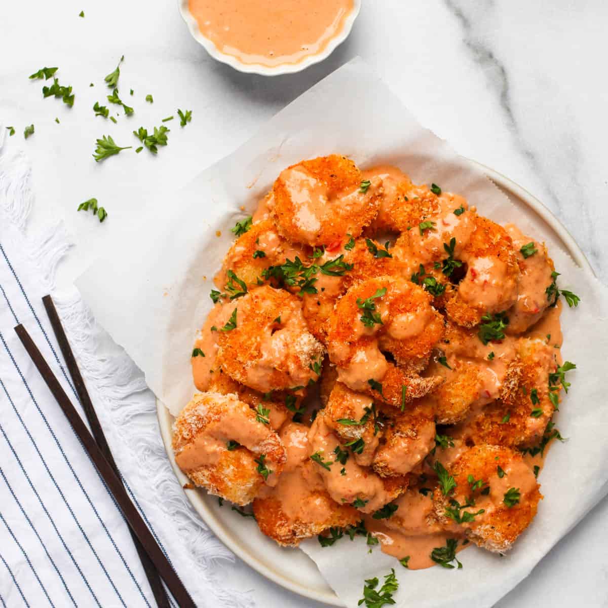 air fried shrimp served with spicy sauce