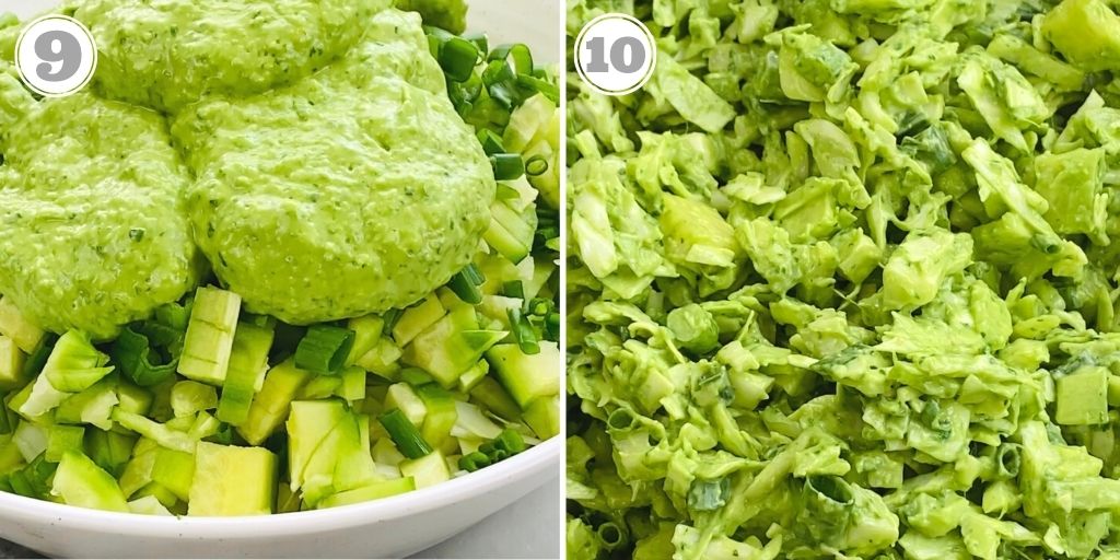 photos nine and ten showing close up photos of green cabbage salad 