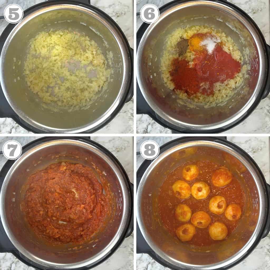 photos five through eight showing how to cook potatoes in the Instant Pot 