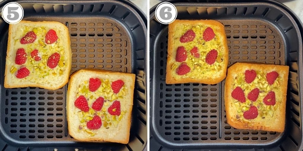 photos five and six showing air frying yogurt egg toast 